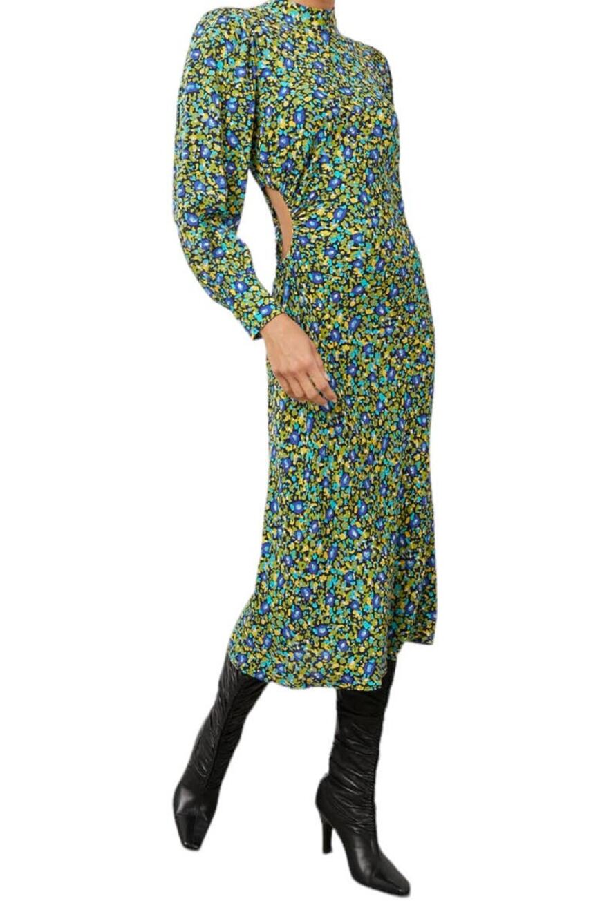Rails dress Carmel floral long sleeve side cutout midi green yellow Small S